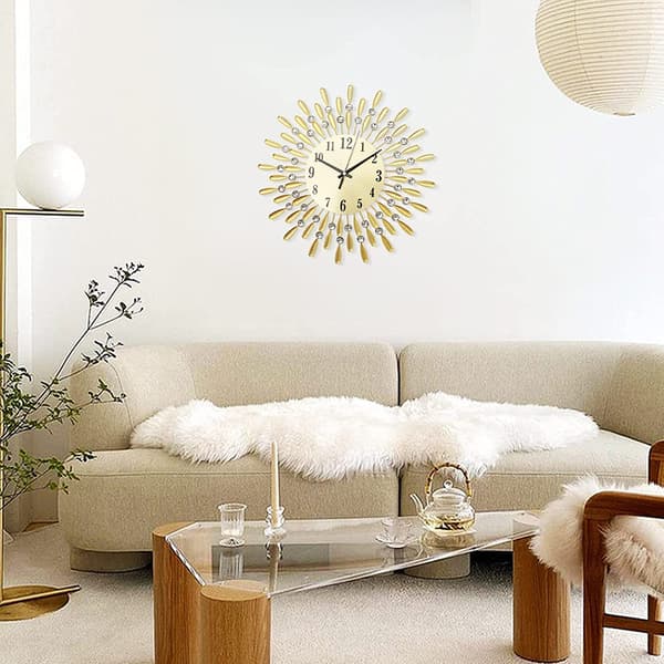 Diamantprydd väggklocka Elegant Diamant Guld Väggklocka Tyst