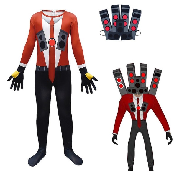 Skibidi Toilet Drenge Kostume Halloween Cosplay Party Bodysuits Med Hovedbeklædning Black 110