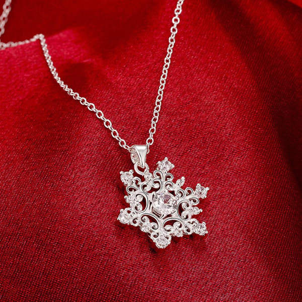 Snöflinga hängsmycke Kristall julhalsband för kvinnor Silverfärgade söta halsband för tonårsflickor 18 tum länkkedja mors dag