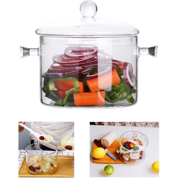 Glaskokkärl - 2l/67oz Glaskastrull Värmebeständigt Borosilikatglas Handgjord Kokkärl Set Spishäll Gryta - Säker För Pasta Nudel, Soppa, Mjölk, T