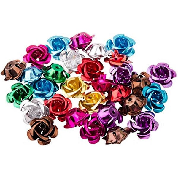 100 st Mixed Färg 17mm Aluminium Rosblommor Små Metallpärlor Metall Distanspärlor för Smyckestillverkning