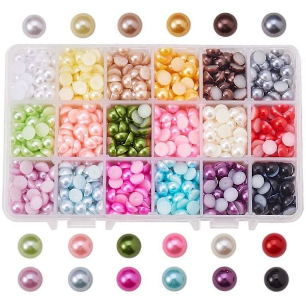 1440 stk. 18 Farver 8mm ABS Akryl Halv Runde Flad Bagside Imitationsperle Cabochon til DIY Scrapbog Telefoncover Kortfremstilling