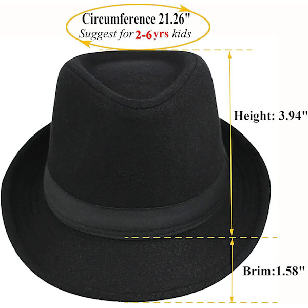 Barn-filt-fedora-trilby-gangster-hatt Småbarnspojkar Panama Derby Manhattan Kubansk hatt Jazz-keps (storlek 6 5/8 för 2-6t)