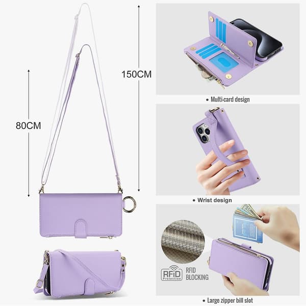 Crossbody Plånbok Läderfodral För iPhone 11 Pro Max / 11 Pro / iPhone 11 Purple For iPhone 11 Pro Max