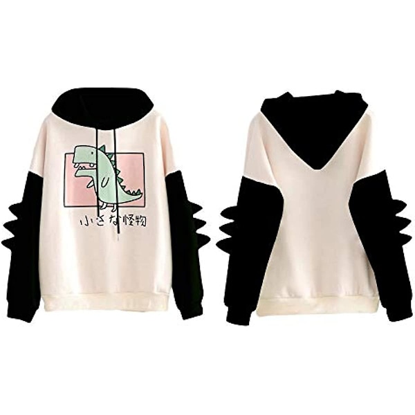 Kvinnor tonåringar flickor dinosaurie hoodie sweatshirt nyhet söt emo dinosaurie cosplay tecknad film tröja hoodie topp Black M