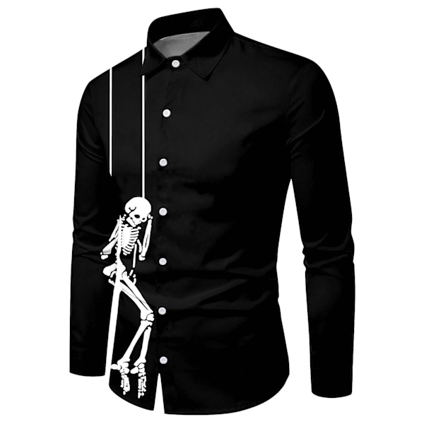 Herr Jul Halloween Långärmad Knapp Ned Skjorta Casual Slim Fit Klänningskjortor Q3 XL