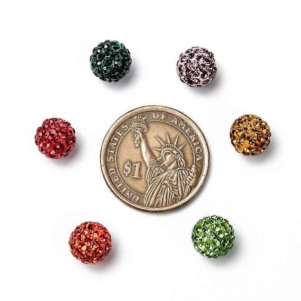 10 stk. Pave Disco Kugle Perler Polymer Ler Rhinestone Perler Runde Blandede Farver 10mm Hul: 1,5mm