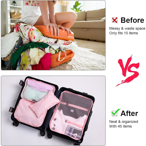 Packing Cubes, 8 Sts Researrangör Packpåsar, Resbagagepaketering, Vattentät Resevaror Väska Kläder Skor Kosmetika Toalettartiklar Förvaringsväskor rosa