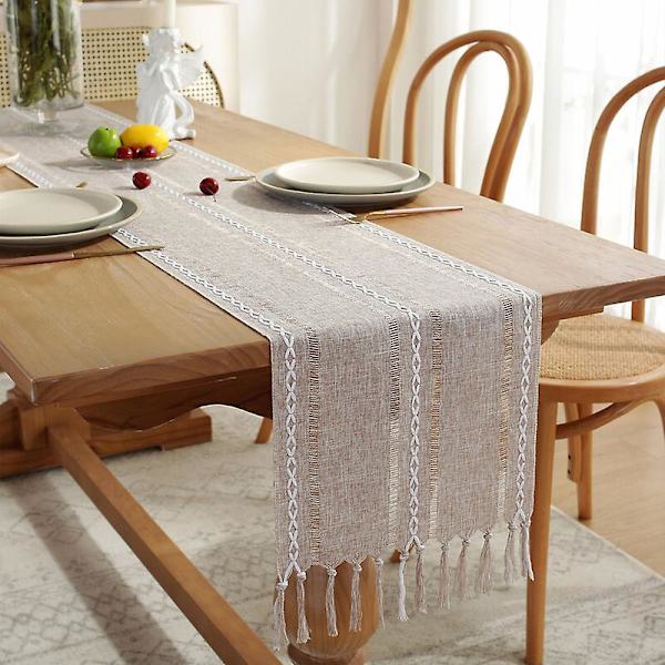 Boho bordslöpare för heminredning, lantlig rustik bordslöpare med tofsar Khaki 33x160m