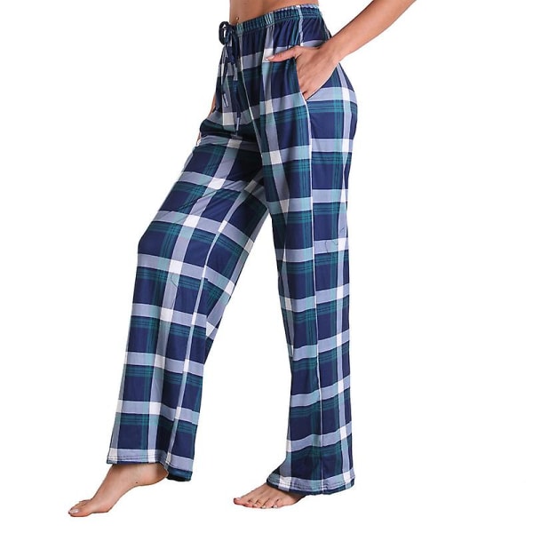 Dam pyjamasbyxor stretch loungebyxor rutig pyjamasunderdel Blue S