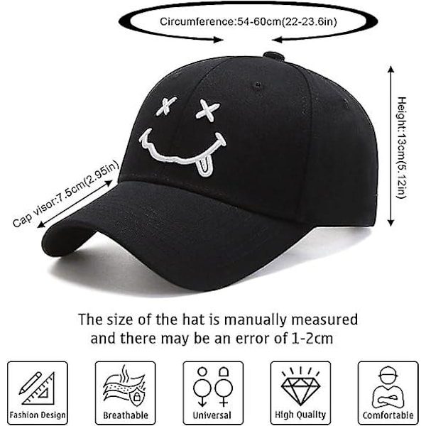Svart baseballcaps, bomulls anti-sol baseballcaps med broderi, menn kvinner sommer unisex justerbare caps hip hop sport utendørs solhatt