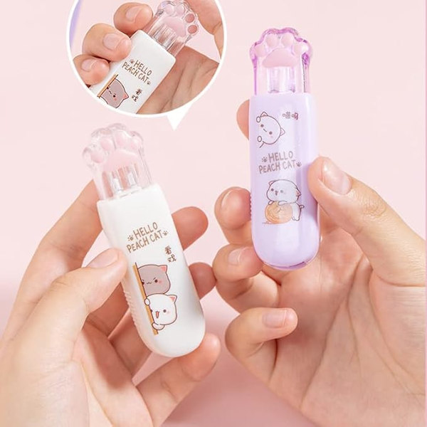 3 delar estetiska vita ut tejp Kawaii katt tass formad korrigeringstejp Cutecore Stationär （slumpmässig färg）