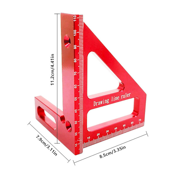 Aluminiumlegering fyrkantig vinkelmätare 45/90 graders vinkel 3d T-linjal träbearbetning mätverktyg för snickare (röd)