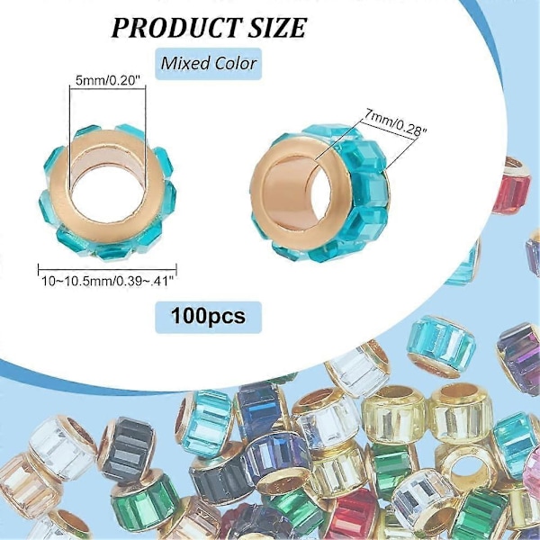 100 st Facetterade Glaspärlor Europeiska Pärlor Färgglada Stora 5 mm Hål Rondelle Pärlor Rondelle Kolonn Glidande Berlocker Lösa Distans Pärlor för DIY Läder Macr