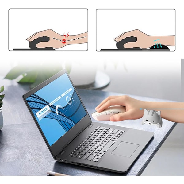 Tangentbord handledsstöd 10 x 6,5 cm liten PU tecknat djur trötthet lindring musmatta ergonomiskt handledsstöd för dator laptop tangentbord (grå katt)
