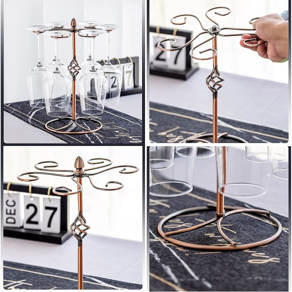 2-pack Scrollwork Vinglasställ med 6 krokar, Metall Stämware Hållare Stativ Fristående Vinglas Hållare Displayställ för Bordsskiva, Bar Bänkskiva,