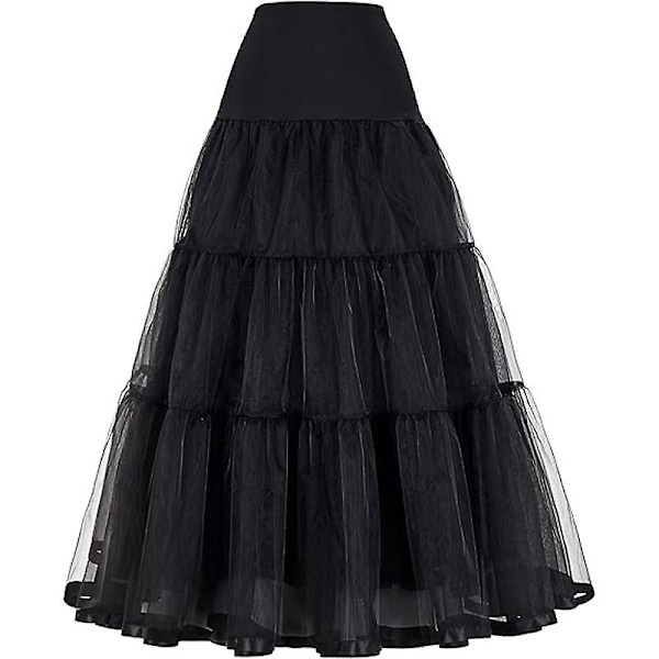 Ankellange underkjoler for kvinner, bryllupsskjørt, halve underkjoler, krinoline underskjørt Black L XL