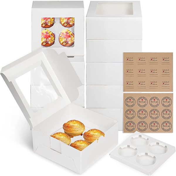 10 st Heilwiy Cake Box Cupcake Boxes med genomskinligt fönster 4 hålrum kartong förpackningslåda