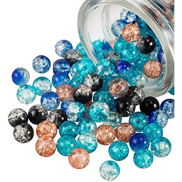 200 st 5 Färger Spruckglaspärlor 8mm Runda Handgjorda Lösa Pärlor Vinterbakade Målade Spruckpärlor för Armband Halsband Örhängen Smyckestillverkning
