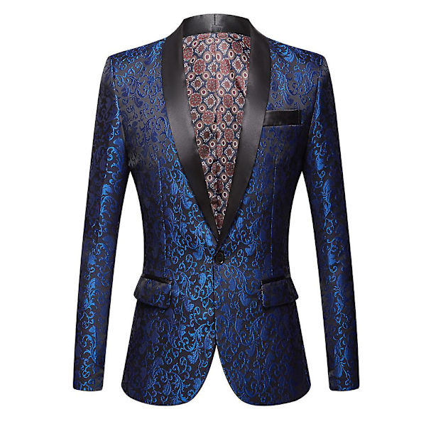 Herre Blomstret Revers Blazer Jakkesæt Print Dinner Smokingjakke blue m