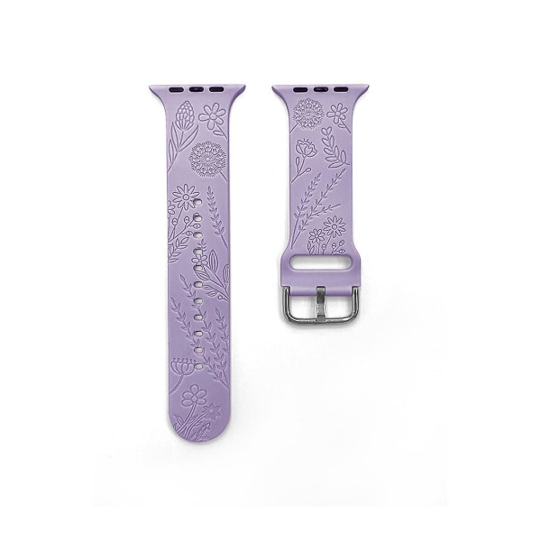 1-pack blommig graverad sportrem kompatibel med Apple Watch-band 38 mm 40 mm 41 mm, dam blommig lasermjuk silikonarmband ersättning iwatch purple 38mm 40mm 41mm