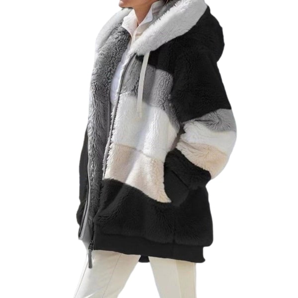 Vinter Casual Kappa För Kvinnor Med Huva Färgblock Patchwork Kappa För Middagsbjudningar L Black
