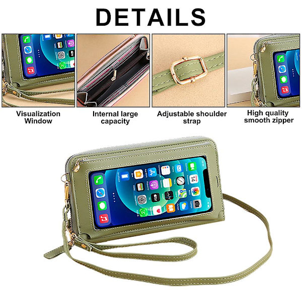 Pu Lång Plånbok Enkel Touch-screen Handled Mobiltelefon Väska Myntväska Bärbar Mobiltelefon Väska green