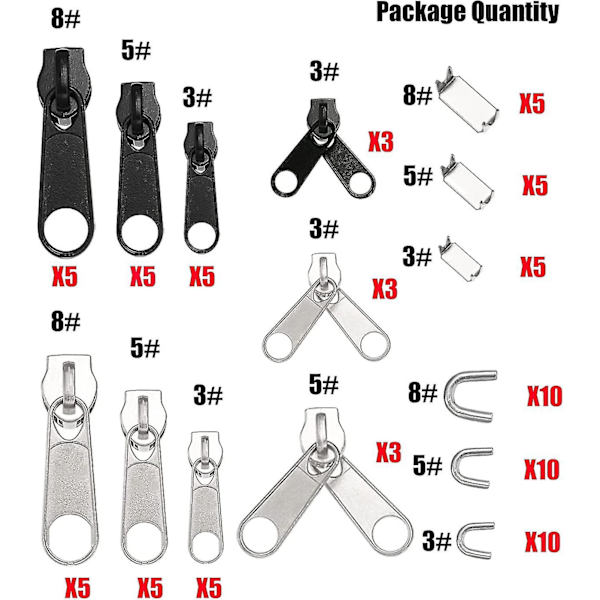 Dragkedja reparationskit ersättningsslider: 85 st dragkedja bottenstopp - fixa dubbel dragkedja drag ersätt #3#5#8 nylon spiral dragkedja