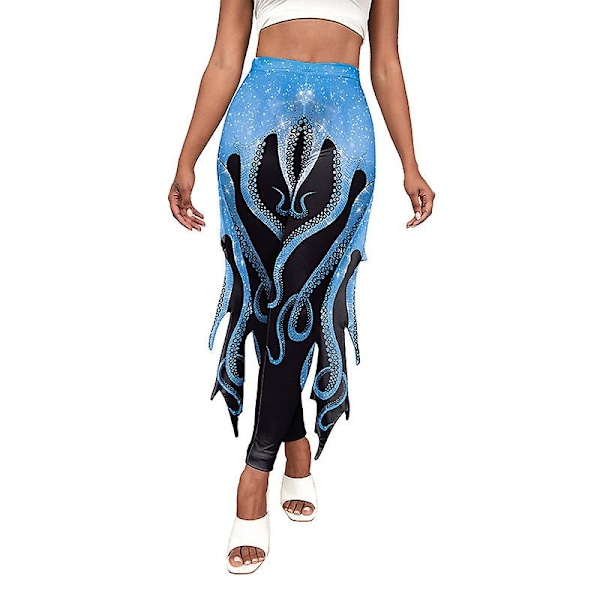 Kvinnors sjöjungfru fiskfjäll leggings magkontroll yoga byxor Blue M