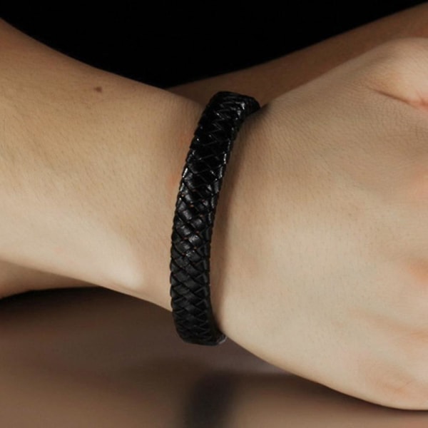 Punk armbånd til mænd læder flettet rustfrit stål magnetisk spænde vintage afslappet herre 20.5cm