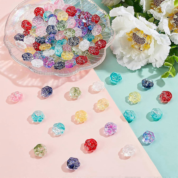 120 stk. 8 farger Transparent Glass Kattepote Trykk Perler Spraymalt Krystall Katte Hunde Bjørn Pote Trykk Perle Dyrefotavtrykk Avstandsperler 13,5x15mm for J