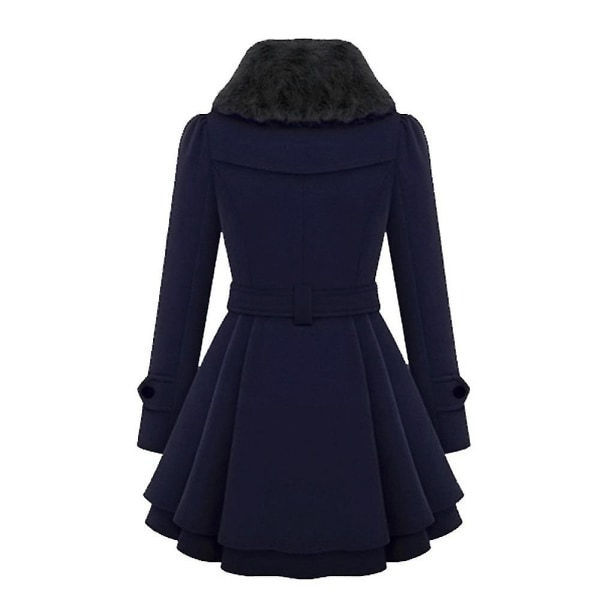 Dam dubbelknäppt vinterjacka vintage mode trenchcoat enfärgad L Black