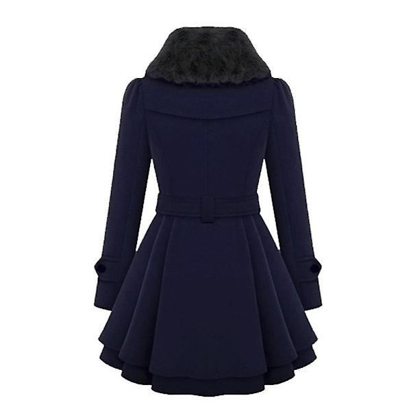 Dame Dobbeltradet Vinterjakke Vintage Mode Trenchcoat Ensfarvet XL Black
