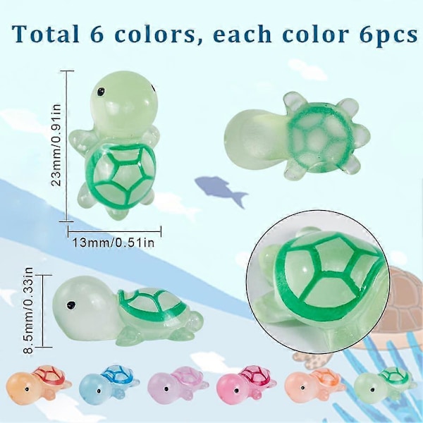 1 Æske 36 stk. Skildpadde Resin Charms Selvlysende Skildpadder Mini 3D Dyr Cabochons Sommer Ocean Hawaii Skildpadde Flatback Charms til Udsmykning Scrapbooking