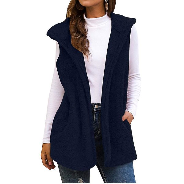 Kvinnor Plysch Hoodied Väst Casual Vinter Höst Varm Ytterkläder Solid Coat Ny L E