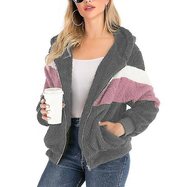 Damejakke med hette, moteriktig, langermet, vindtett, varm og løs jakke for kvinner 4XL Gray