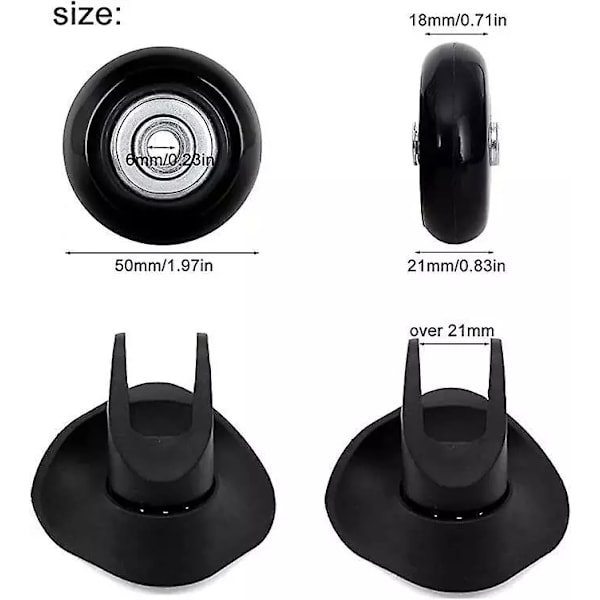 50mm Set med 4 hjul ersättning resväska Cas