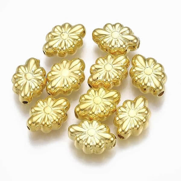 50 stk CCB Plastperler Blomst Gullfarget 11.5x8.5x4.5mm Hull: 1~2mm