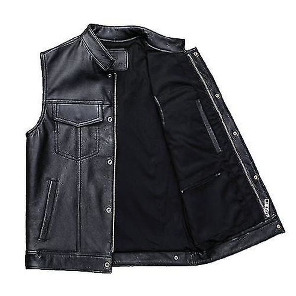 Lädermotorcykelväst för män, herr casual väst 2XL