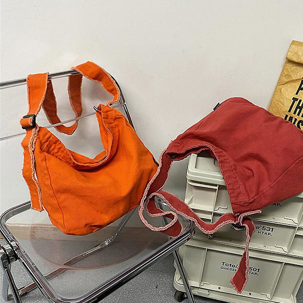 Vaskbar Lærredstaske, Slidt Skuldertaske, Simpel Messenger Taske Orange