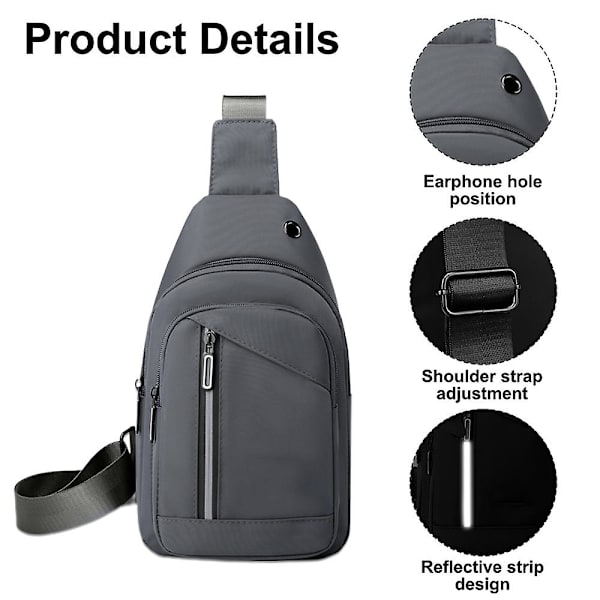 Ny Brysttaske Herre Vandtæt Nylon Skuldertaske Brysttaske grey