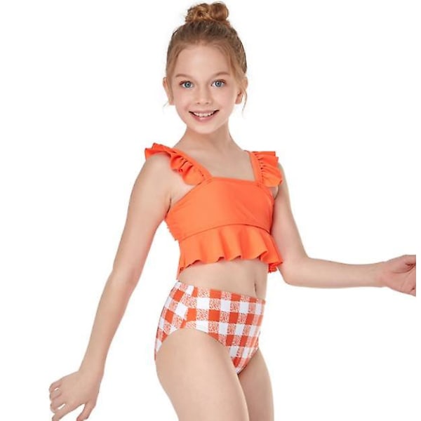 Flickor Badkläder Små Volanger Sommar Strand Split Badkläder Bikini orange 104