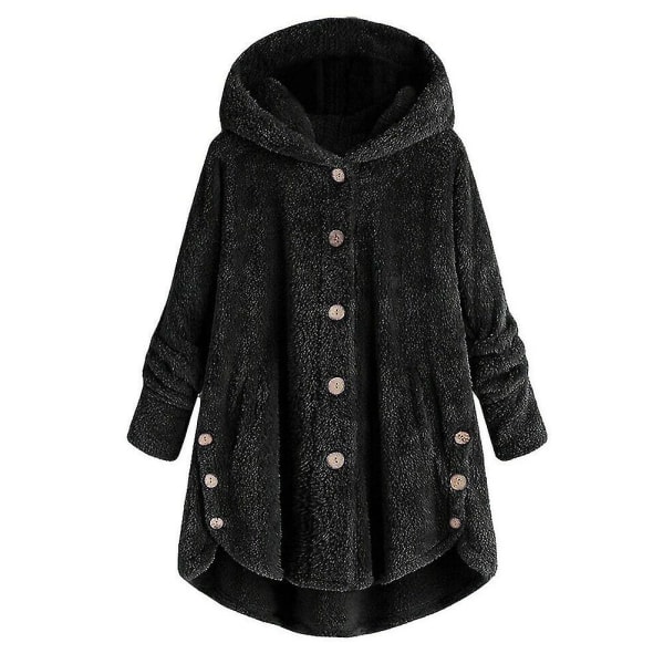 Kvinnors vintervarma fluffiga överrock knappjacka toppar lös huva ytterkläder 3XL D