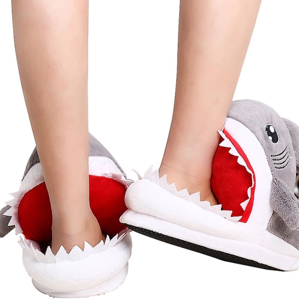 Fluffy Dyreslippers til Kvinder, Haj Hval Fisk Slippers Black