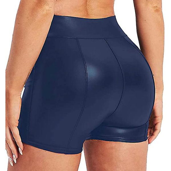 Kvinnors flexibla shorts i konstläder, hög midja, sexiga discoshorts Navy M