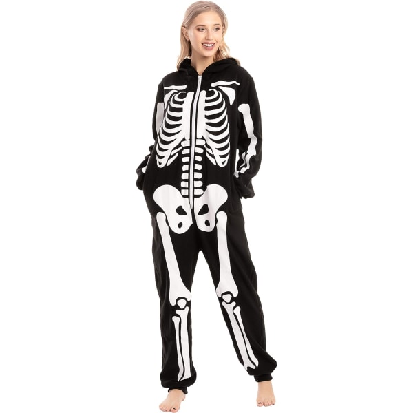 Spooktacular Creations Unisex Skelet jumpsuit Pyjamas Plys Skelet Jumpsuit Lynlås Halloween Hættetrøje Pyjamas til Voksen Nattøj Kostume L