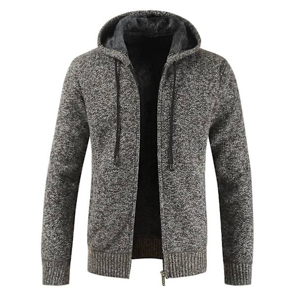 Herre Casual Strik Hættetrøjer Lynlås Hætte Fleece Langærmet Sweatshirt Vinter Opvarmning M Black