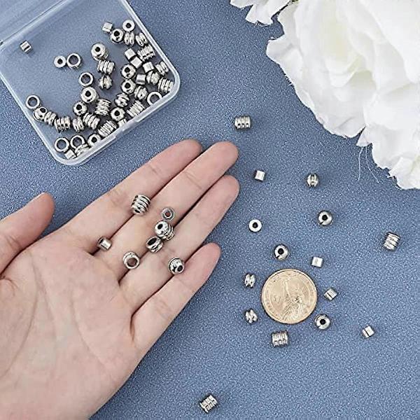80 st Grovade Kolonn/Kolonn/Rondelle Metallpärlor Bulk Distanspärlor 6-8mm Rostfritt Stål Pärla Lösa Pärlor Metall Distanser för Smyckestillverkning Fynd DI