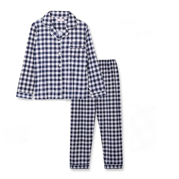 Kvinnors långärmade sovkläder, knäppt mjuk pyjamas set Dark blue M