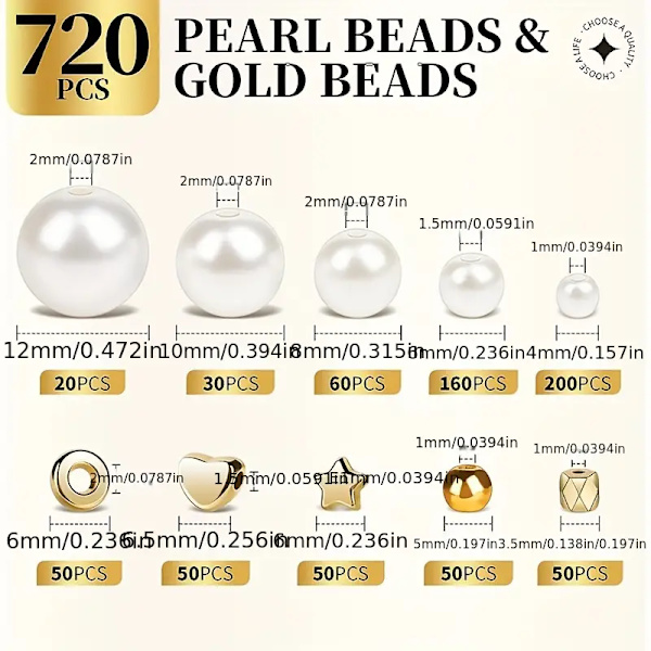720 st imitationspärlor gyllene pärlor elegant halsband armband gör-det-själv-kit, flickvänskap DIY smycken gör-det-själv-hantverksmaterial